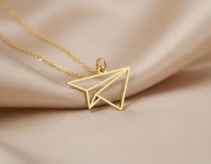 Paper Airplane Necklace: Gold Plated Minimalist Pendant – 1