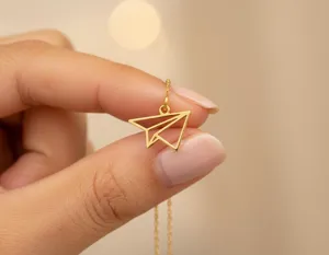 Paper Airplane Necklace: Gold Plated Minimalist Pendant – 3