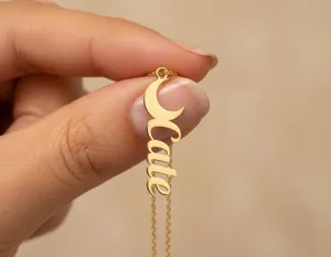 Personalized Name Necklace: Moon Shape Pendant in Sterling Silver – 1