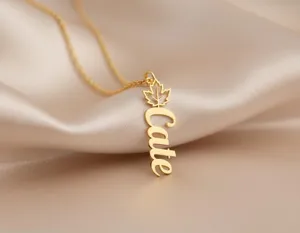 Personalized Name Necklace with Maple Leaf in Sterling Silver – 3