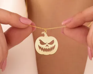 Halloween Pumpkin Necklace: Scary Jack O Lantern Pendant in Sterling Silver – 1