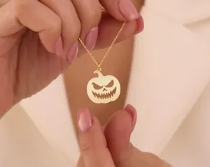 Halloween Pumpkin Necklace: Scary Jack O Lantern Pendant in Sterling Silver – 2