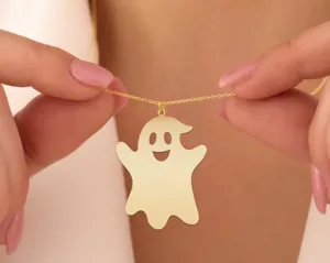 Halloween Ghost Necklace – Cute Spooky Spirit Pendant in Sterling Silver – 1