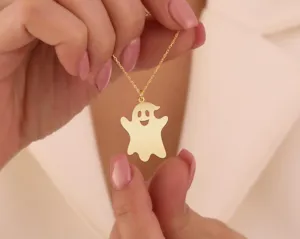 Halloween Ghost Necklace – Cute Spooky Spirit Pendant in Sterling Silver – 2