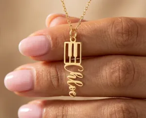 Personalized Piano Name Necklace in Sterling Silver, Gold or Rose Gold – 1