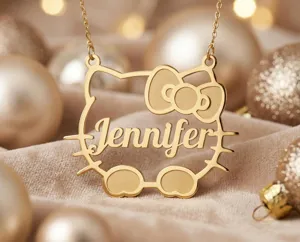 Kitty Necklace: Gold Plated Personalized Cat Pendant – 3
