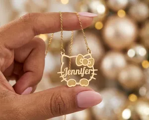 Kitty Necklace: Gold Plated Personalized Cat Pendant – 1
