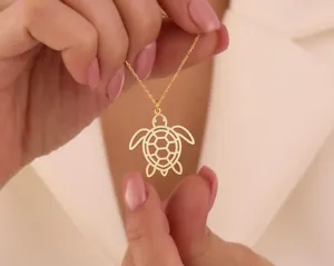 Turtle Necklace: Gold Plated Sterling Silver Sea Turtle Pendant – 2