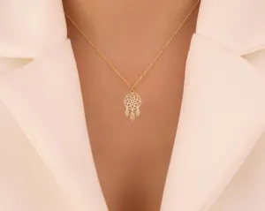 Dreamcatcher Necklace: Gold Plated Sterling Silver Boho Spiritual Pendant – 3