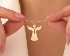 Cross Angel Necklace - Christian Faith Pendant in Sterling Silver – 1
