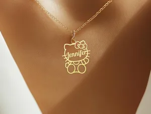 Personalized Kitty Name Necklace with Cat Bow Pendant in Sterling Silver – 1
