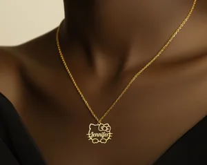 Cute Cat Name Necklace: Custom Kitty Bow Pendant in Sterling Silver – 4