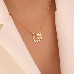Custom Kitty Name Necklace with Bow – 925 Sterling Silver Cat Jewelry – 2