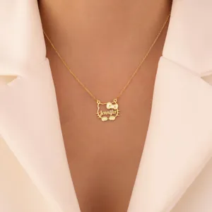 Custom Kitty Name Necklace with Bow – 925 Sterling Silver Cat Jewelry – 3