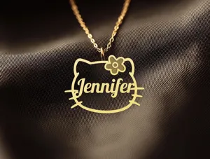 Kitty Flower Name Necklace - Personalized Cat Pendant in Sterling Silver – 1
