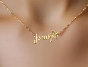 Personalized Name Necklace with Bow – Custom Gold Plated Pendant – 1