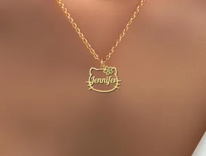 Cat Name Necklace: Cute Floral Kitty Personalized Pendant – 1