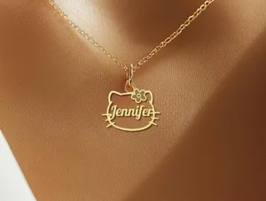 Kitty Floral Name Necklace – Personalized Cat Jewelry in Sterling Silver – 1