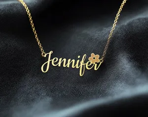 Custom Name Necklace with Flower - Personalized Script Pendant – 1