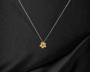 Floral Necklace with Cute Kitty Flower Charm in Sterling Silver – 3