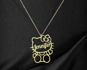 Kitty Name Necklace – Custom Cat Bow Pendant in Sterling Silver – 4