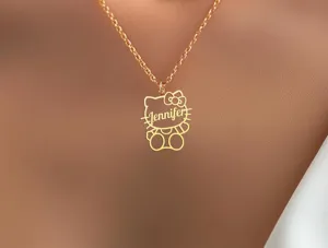 Kitty Name Necklace – Custom Cat Bow Pendant in Sterling Silver – 1