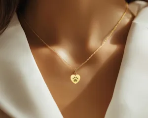 Paw Print Heart Necklace: Gold Plated Dog Lover Pendant – 2
