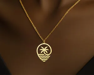 Palm Tree Necklace in Gold Plated Sterling Silver for Beach Lovers – 3