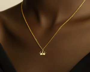 Gold Crown Necklace – Handmade 925 Sterling Silver Heart Crown Pendant – 4