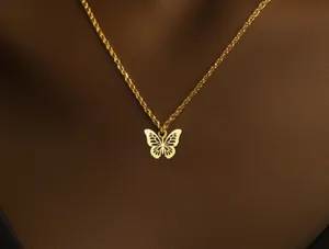Gold Butterfly Pendant Necklace – Minimalist Nature Jewelry in Sterling Silver – 1