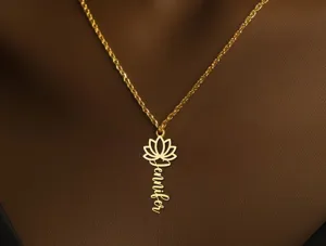 Lotus Name Necklace - Personalized Script Pendant in 925 Sterling Silver – 1