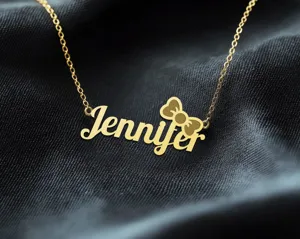 Custom Bow Name Necklace – Personalized 925 Silver Bow Pendant Charm – 1