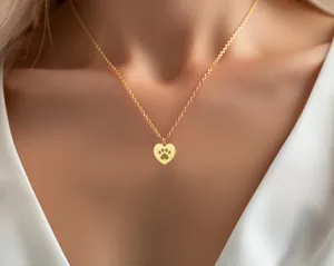 Paw Print Necklace – Gold Plated Heart Pendant for Pet Lovers – 3
