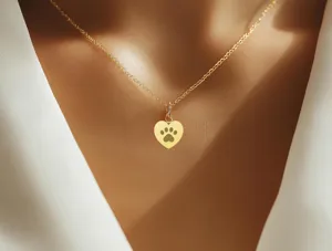 Paw Print Necklace – Gold Plated Heart Pendant for Pet Lovers – 1