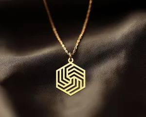 Geometric Hexagon Necklace – Modern Minimalist Pendant – 1