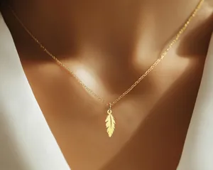 Feather Necklace in Sterling Silver, Gold, or Rose Gold – Minimalist Feather Pendant Jewelry – 2