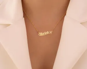 Custom Name Airplane Pendant Necklace in Gold Plated 925 Silver – 2