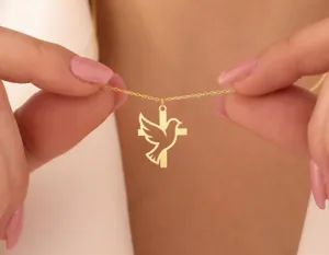 Dove Cross Necklace - Gold Plated Faith Pendant Necklace – 1