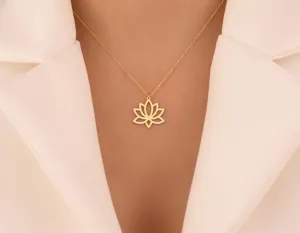 Lotus Pendant: Gold Tone Minimalist Necklace in Sterling Silver – 2