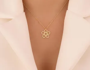 Flower Pendant Necklace – Gold Plated Floral Design – 2