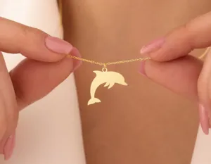 Dolphin Pendant Necklace in Gold Tone – Ocean Charm – 1