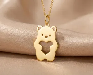 Bear Pendant Necklace with Heart Cutout in Gold, Rose Gold or Silver – 2