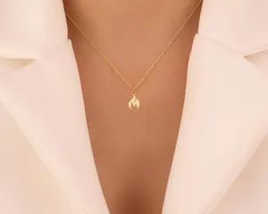 Flame Necklace for Women: Minimalist 14K Gold Fire Pendant Necklace – 3