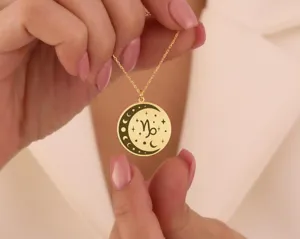 Capricorn Zodiac Moon Necklace: Celestial Gold Pendant in Sterling Silver – 2