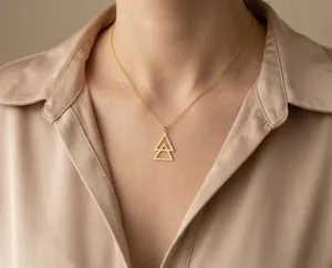 Geometric Triangle Necklace: Modern Gold Plated Pendant – 2