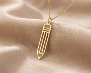 Pencil Necklace in Gold Finish – Whimsical Artist Pendant – 1