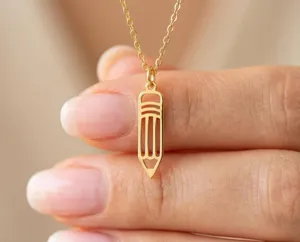 Pencil Necklace in Gold Finish – Whimsical Artist Pendant – 3