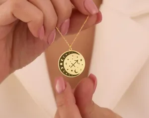 Sagittarius Zodiac Moon Necklace – Celestial Star Sign Pendant – 2