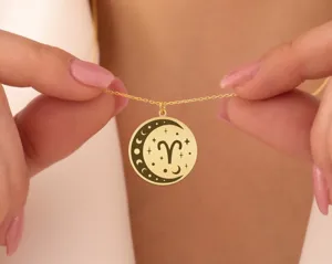 Aries Zodiac Moon Necklace: Celestial Gold-Plated Pendant – 1