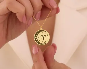Aries Zodiac Moon Necklace: Celestial Gold-Plated Pendant – 2